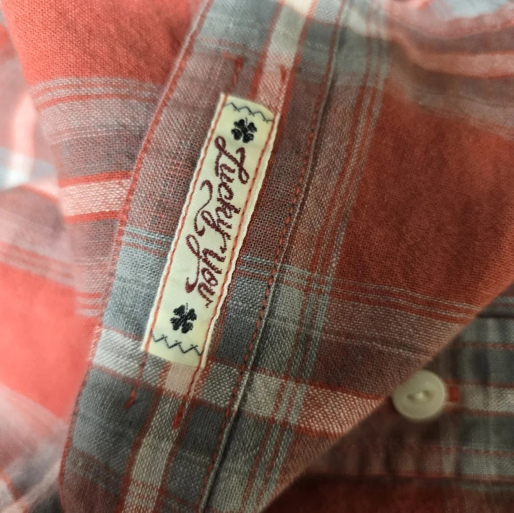 Lucky Brand Shirt Mens 2XL Red Plaid Western Pearl Snap Button Short Sleeve - Picture 9 of 11